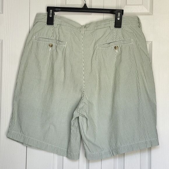 Roundtree & Yorke Shorts Mens 36 Trademark Pleated Green Striped - Picture 2 of 13